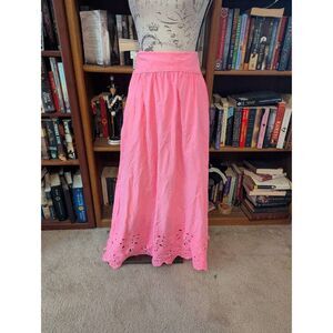 Farm Rio Scalloped Broderie Anglaise Cotton-poplin Maxi Skirt in Hot Pink Medium